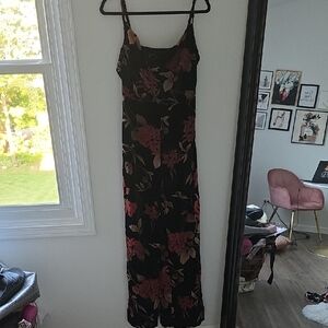 Lulu's Black Velvet Floral Jumpsuit